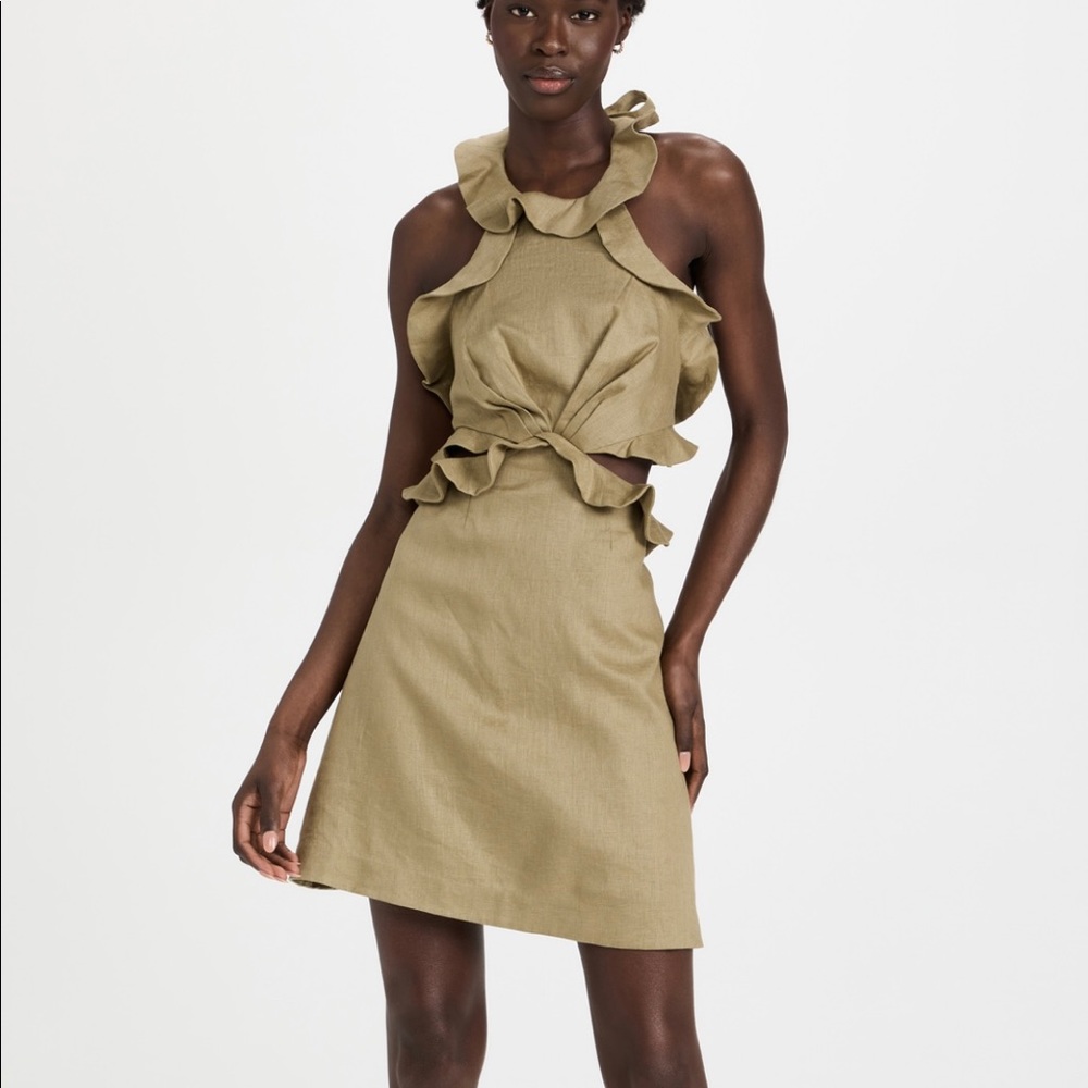 Zimmerman postcard linen ruffle tie-back mini dress